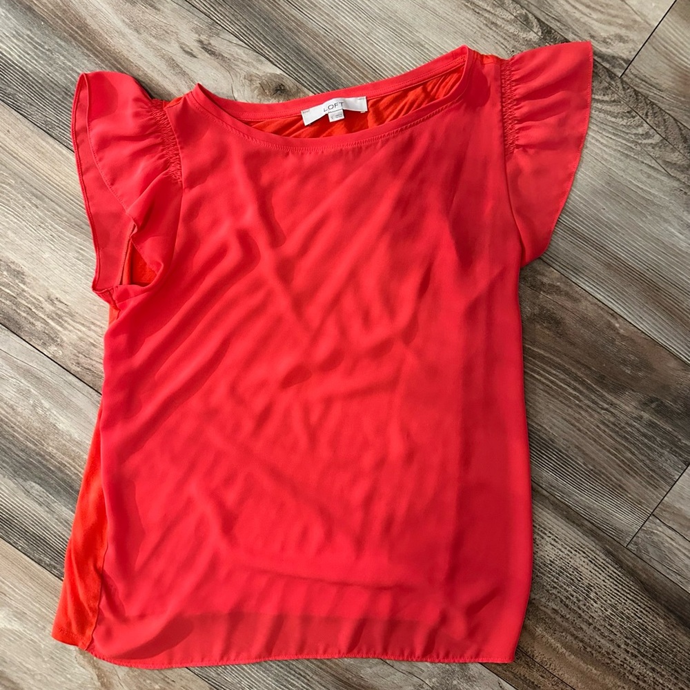 LOFT Vibrant Hot Pink Ruffle Sleeve Blouse